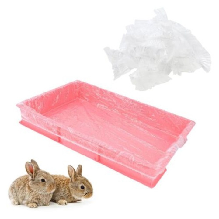 Pachet de 50 saci de plastic de unica folosinta pentru custi de iepuri, hamstere, chinchilla, porcusori de guineea, dimensiune 70x50cm