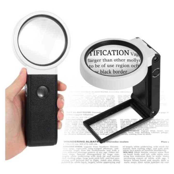 Lupa iluminata cu suport pliabil, 6X/25X, pentru citire, inspectie, hobby-uri, multicolor