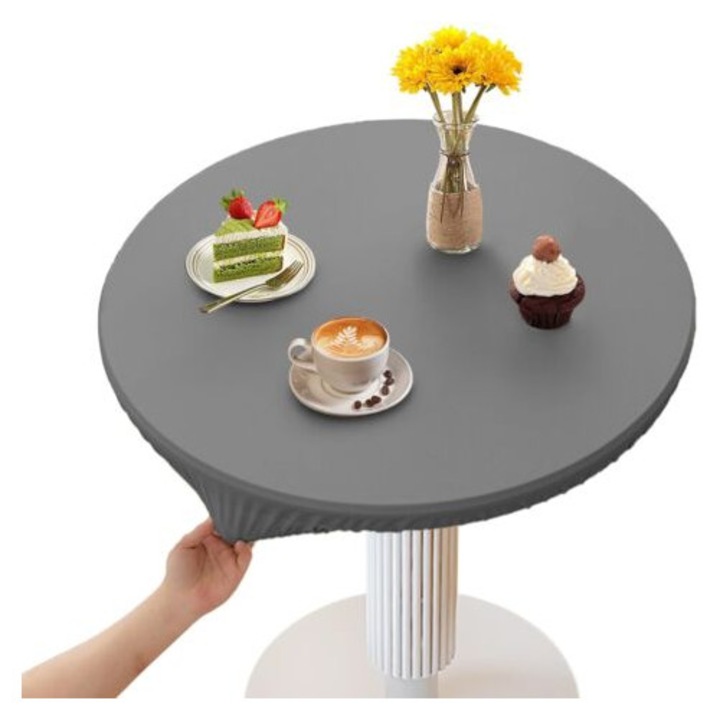 Kerek asztalterítő 100cm, PU bőr, foltálló, 80-90cm átmérőjű asztalokhoz, szürke