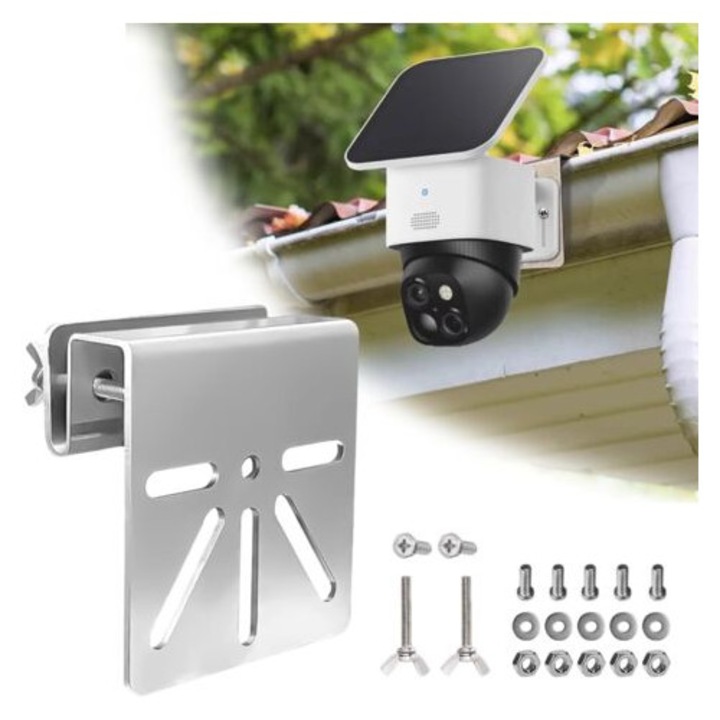 Стойка от неръждаема стомана за камера за наблюдение, монтаж на улук, без пробиване, размери 9x8.5x3.3cm, пълен комплект