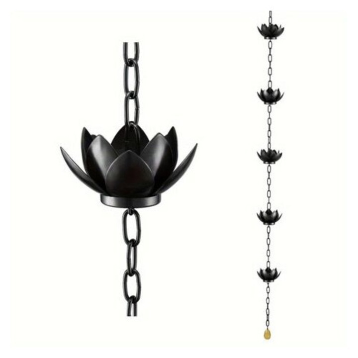 Lant de ploaie cu cupe Lotus, solutie de drenaj, ajustabil, fier galvanizat, 3x3m