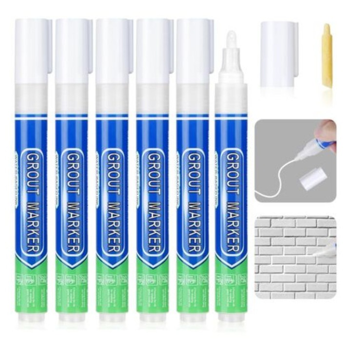 Set 6 Markere pentru Chit Alb, Waterproof, pentru Baie, Bucatarie, Placi Ceramice, Pardoseli