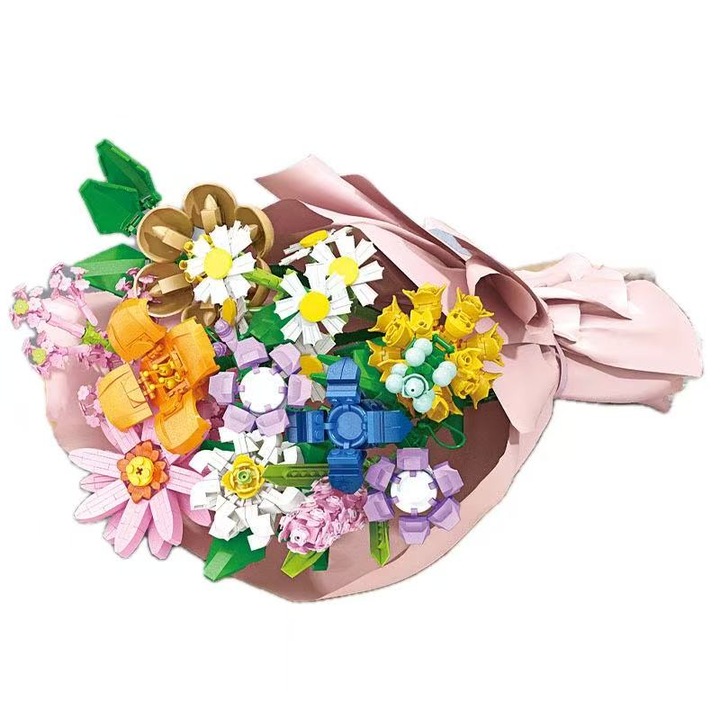 Set Constructie Blocuri, Kraftverdia, Buchet Flori, 12 Flori, 1266 Piese