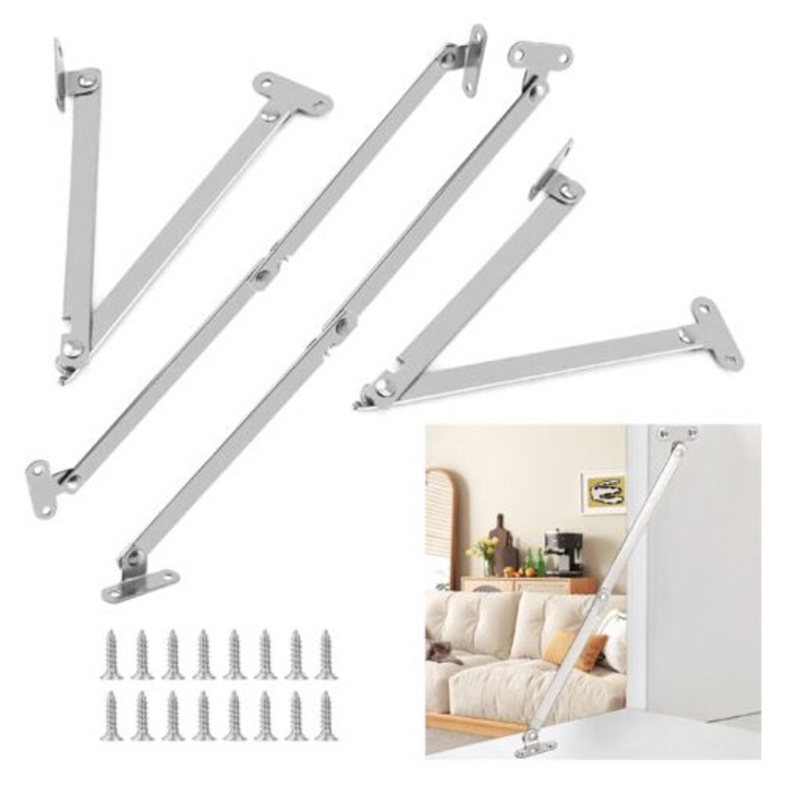 Set de 4 balamale pentru capac 0-180, din otel rezistent, cu 16 suruburi, pentru mobila si dulapuri