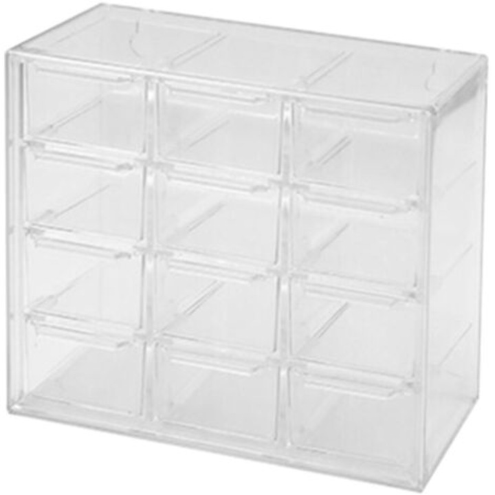 Cutie bijuterii transparenta cu 12 compartimente, multifunctionala, pentru organizare, 20x10x5cm