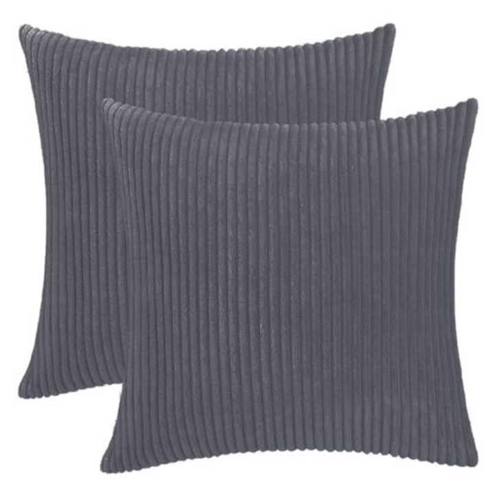 Fete de perna din corduroy, set 2 bucati, gri inchis, 40x40cm