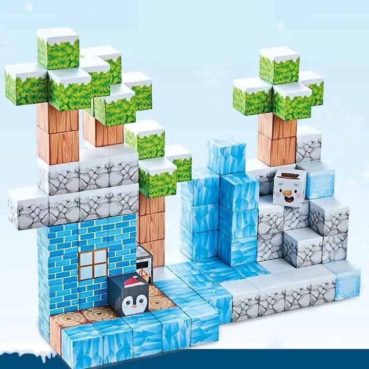 Blocuri magnetice de constructie, 144 piese, compatibile Minecraft, joc educativ STEM pentru creativitate, plastic ABS, 3+ ani, ETOY®