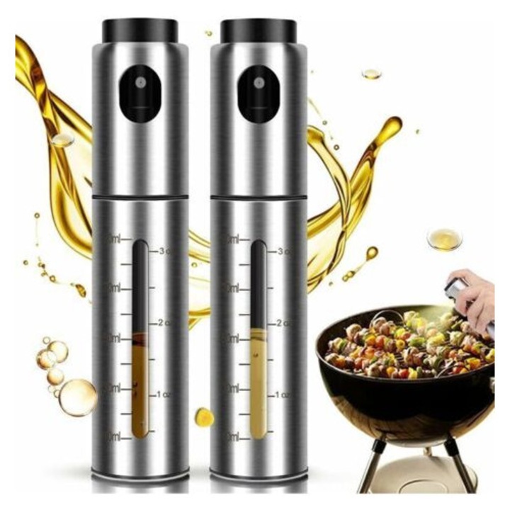 Set de 2 sticle spray pentru ulei, inox, 100 ml, pentru gatit si salate