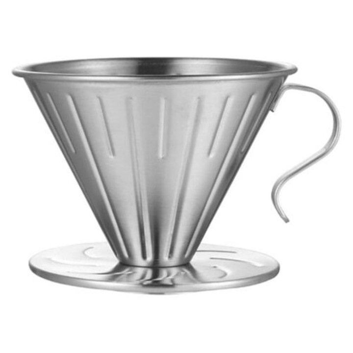 Filtru de cafea din otel inoxidabil, reutilizabil, cu design striat, pentru cafea si ceai, 304, compatibil cu majoritatea canilor