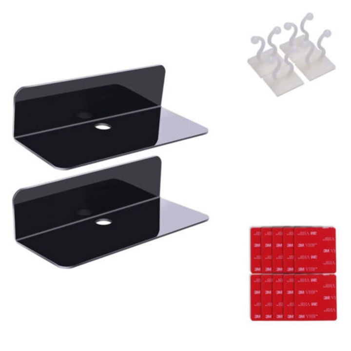 2 db fehér akril függőpolc szett, minimalista design, sokoldalúság, 4 kábelcsipesz