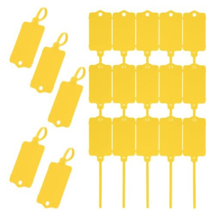 Set de 100 etichete autoadezive din plastic, 3.7x6.3 cm, etichete scriabile rezistente la apa cu curea de sigilare, pentru bagaje, logistica