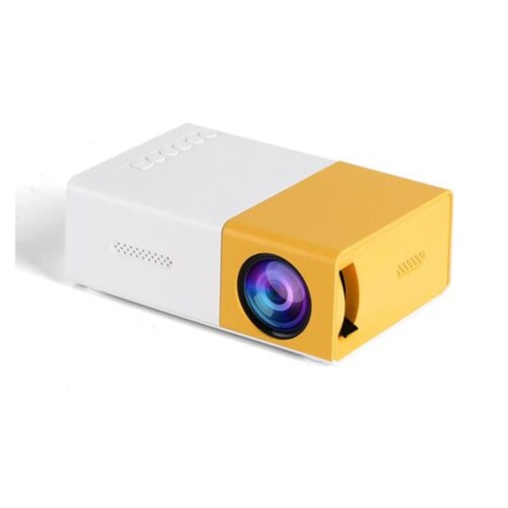 Videoproiector mini portabil 1080P, galben, pentru utilizare interioara/exterioara