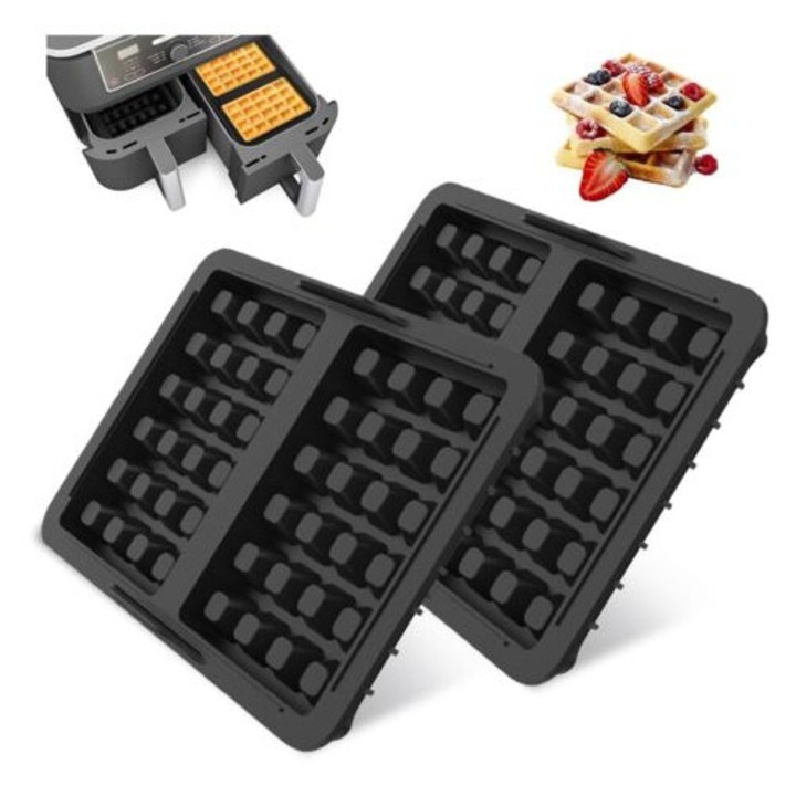 Set de 2 forme de vafe din silicon pentru friteuza cu aer, reutilizabile, 20x14x2.75cm, multicolor