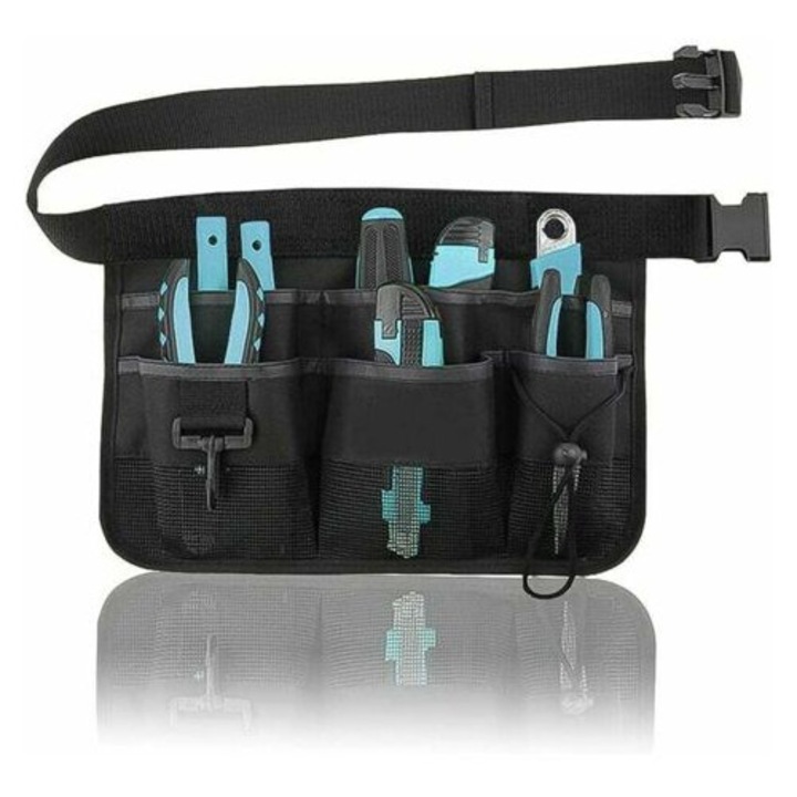 Curea de unelte pentru gradina, multi-compartiment, neagra, 34x23cm