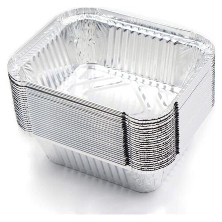 Set 125 tavite dreptunghiulare din aluminiu, argintii, 15x12cm, reutilizabile