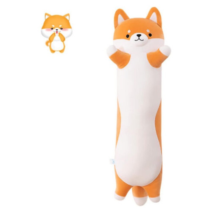 Perna decorativa lunga pentru caini, portocalie, 70cm, set de jucarii pufoase kawaii