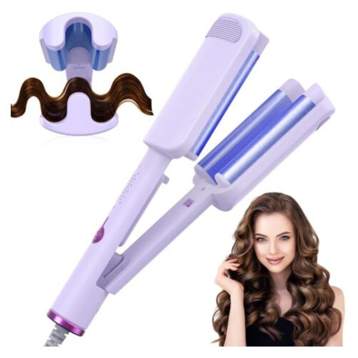 Háromcsöves hajgöndörítő, 32mm, 4 hőmérséklet-beállítás, égésgátló kialakítás, hosszú és rövid hajra