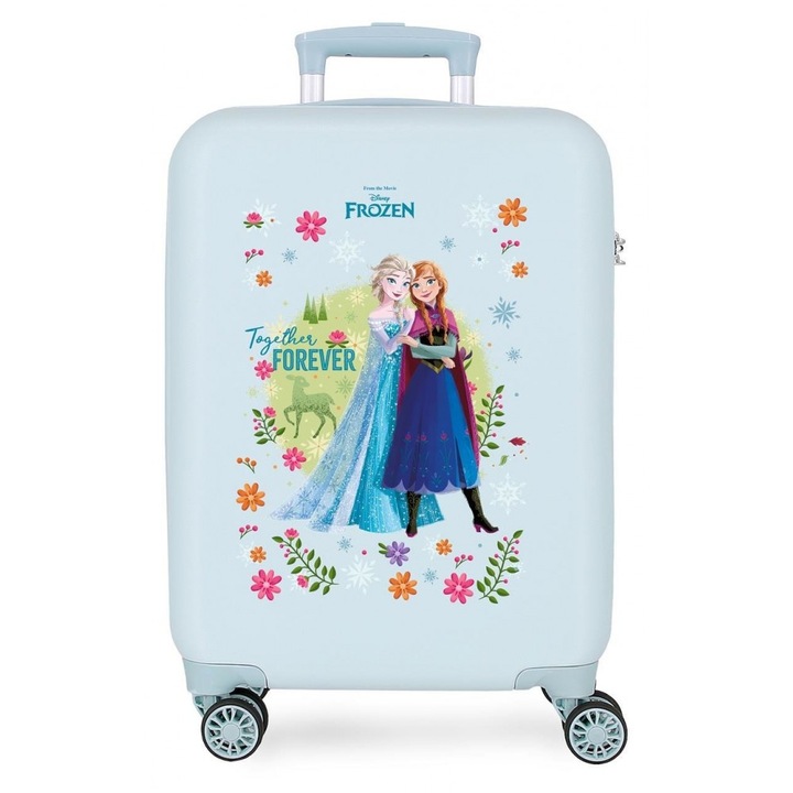 Troler cabina Frozen Forever ABS, 4 roti, albastru deschis, 38x55x20 cm
