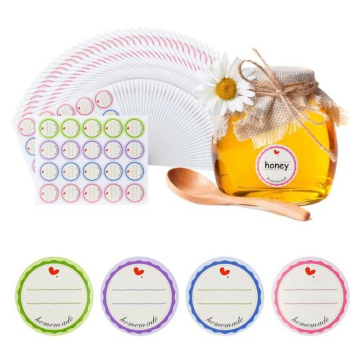Set etichete autoadezive rotunde, 800 bucati, 38mm, 4 culori - pentru gemuri si conserve