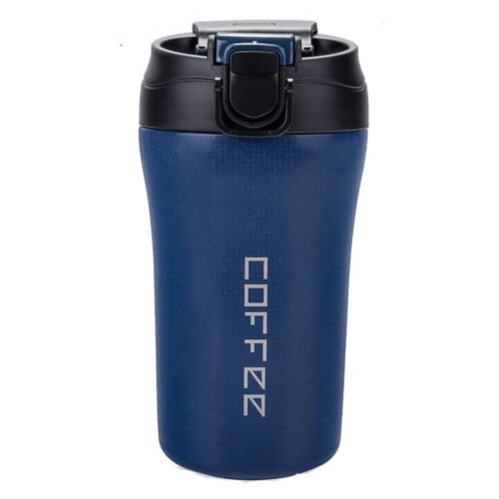 Cana termica cu pai, 400 ml, albastra, dimensiuni 17.5x8cm, set de 1 buc.