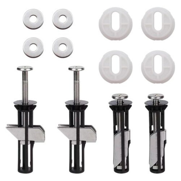 Set 4 suruburi de fixare pentru capacul toaletei, accesorii din aliaj si plastic, dimensiuni 5.5x1.8x1.2cm
