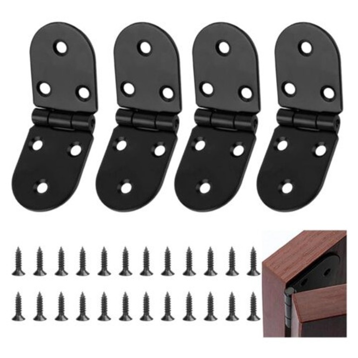 Set de 4 balamale pliabile negre din aliaj de zinc, dimensiuni 78x29mm, pentru usi si sertare
