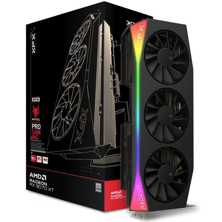 Placa video XFX Mercury AMD Radeon™ RX 9070 XT OC Gaming Edition RGB, 16GB GDDR6, 256-bit