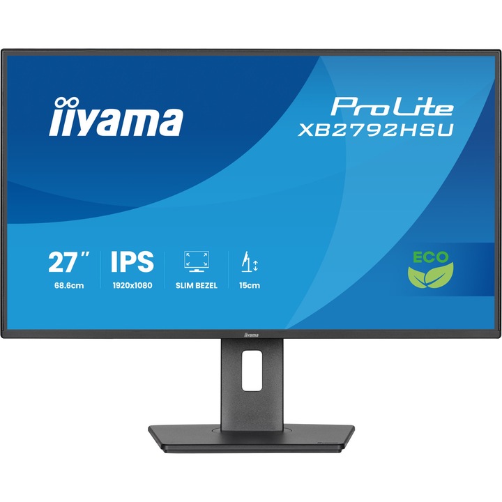Monitor LED IPS iiyama ProLite XB2792HSU-B1 27" Full HD, 120Hz, 3ms, HDMI, DisplayPort, HUB USB 2x3.2, HAS (150mm), Flicker-free + Blue light, Negru