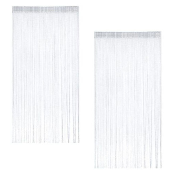 Set 2 Perdele din Sfoara Alba, 100x200cm, cu Franjuri, pentru Usi si Feronerie Decorativa