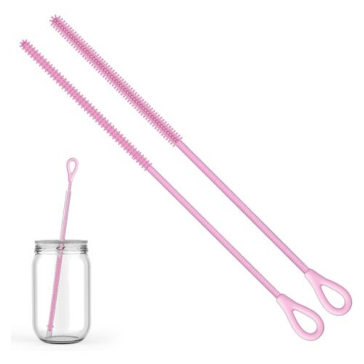Set de 2 perii de curatare pentru paie din silicon, flexibile, reutilizabile, 6 mm + 9 mm, roz