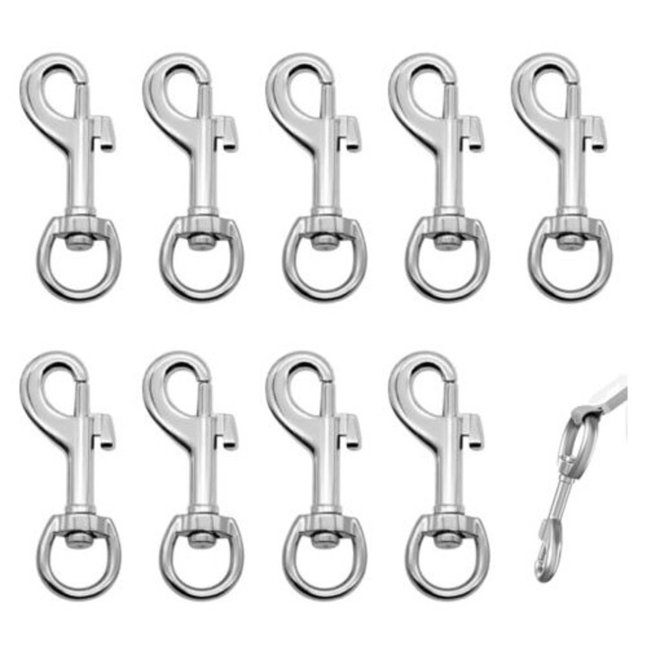 Set 8 carlige cu arc rotative, pentru lese caini si pisici, dimensiuni 69x22mm, culoare metalica