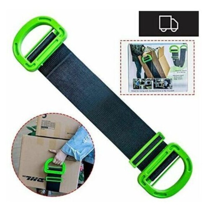 Curele de transport si ridicat, set 2 bucati, negru si verde, lungime maxima 180 cm, capacitate 150 kg