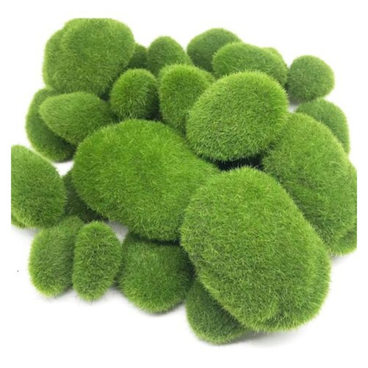 Set pietre decorative din muschi artificial, 30 bucati, verde, dimensiuni variate 3x5cm, 5x6cm, 7x9cm