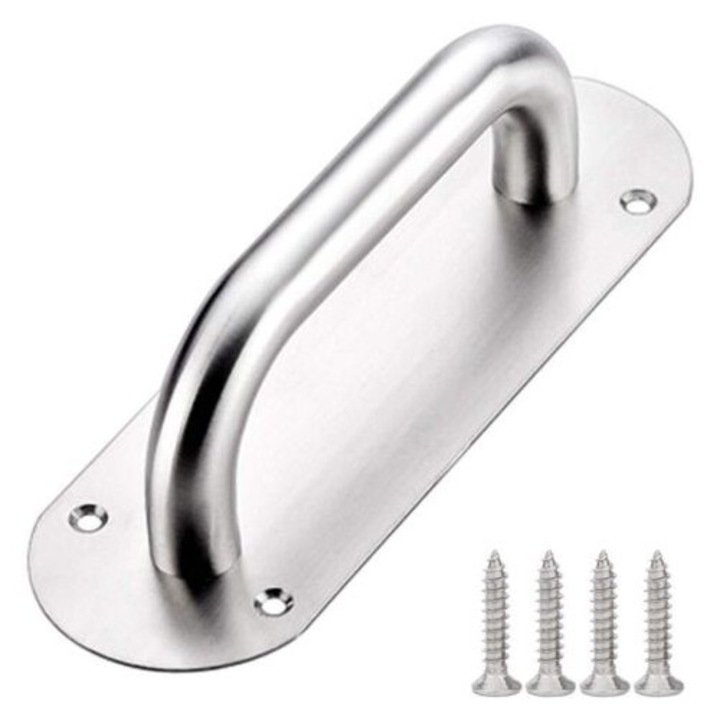Maner usa din otel inoxidabil, 200x65mm, argintiu, set cu suruburi de fixare