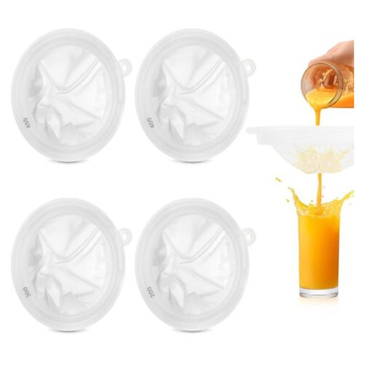 Filtru de bucatarie, set 4 piese, plasa nylon 100/200/400/450, pentru suc, lapte, cafea, 10.5x13.8cm