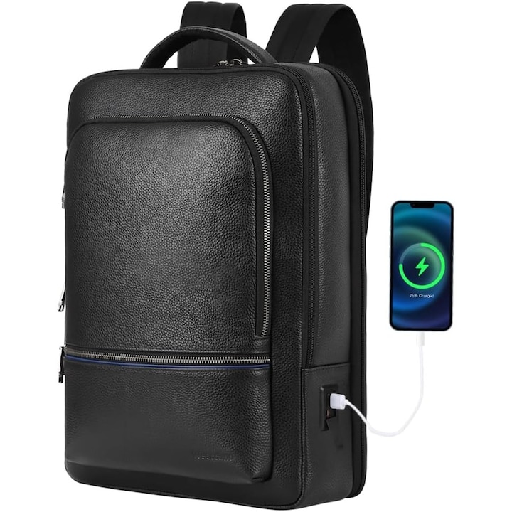 Rucsac laptop, compartiment pentru laptop 15.6 inch, port USB Type-C, rezistent la apa, negru, 40.5x28x12cm