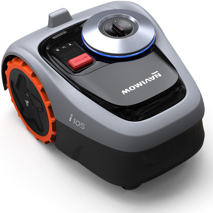 Robot de tuns gazon Navimow i105E, 500 m2, EFLS 2.0 sistem localizare, VisionFence, IP66, 30% (17°) urcare panta, mapare automata, 2.55Ah, 2-6 cm inaltime taiere, 18 cm latime taiere, compatibil Alexa & Google Home, Bluetooth, Wi-Fi, 4G, Ecran digital LED