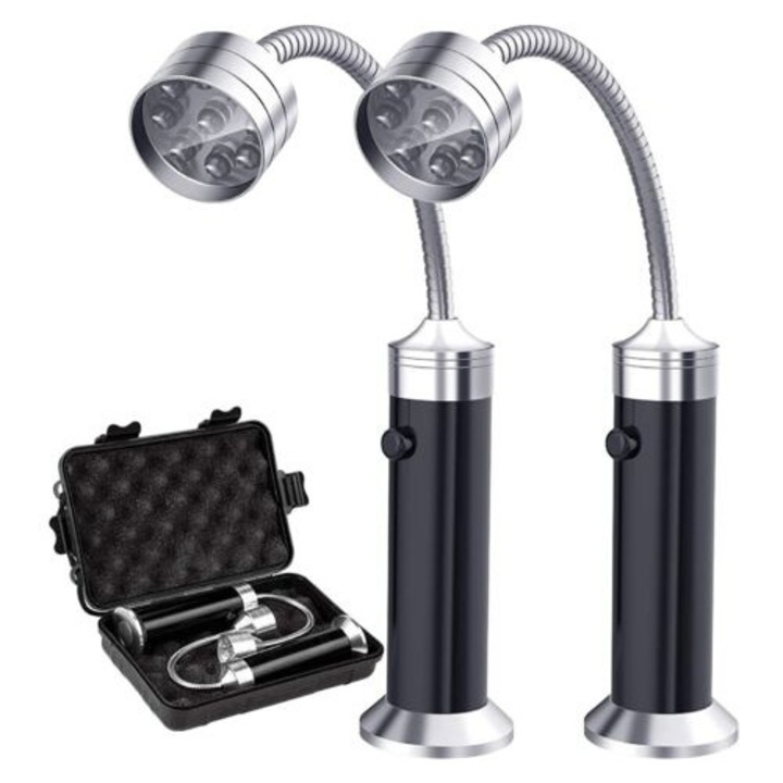 Set de 2 lumini LED pentru gratar, baza magnetica, rotatie 360°, flexibile, pentru gratar, camping, utilizare in aer liber