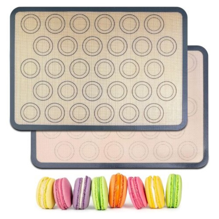 Set de 2 Tavi Copt, Silicon, pentru Macarons, Suprafata Antiderapanta, 42x29.5cm, Bej/Gri