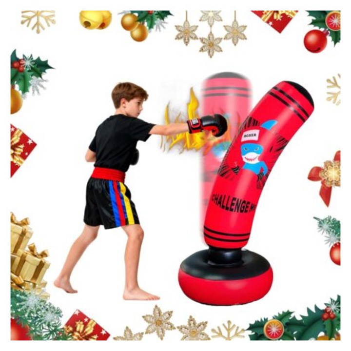 Felfújható boxzsák, 47.61 cm, stresszoldó zsák gyerekeknek, piros/fekete
