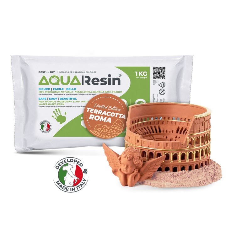 Aqua Resin Terracotta Roma – Ipsos Alfa Premium Efect Ceramic, Rasina Minerala Naturala pentru Matrite, DIY, Decoratiuni, Non-toxic si Sigur (1 kg)