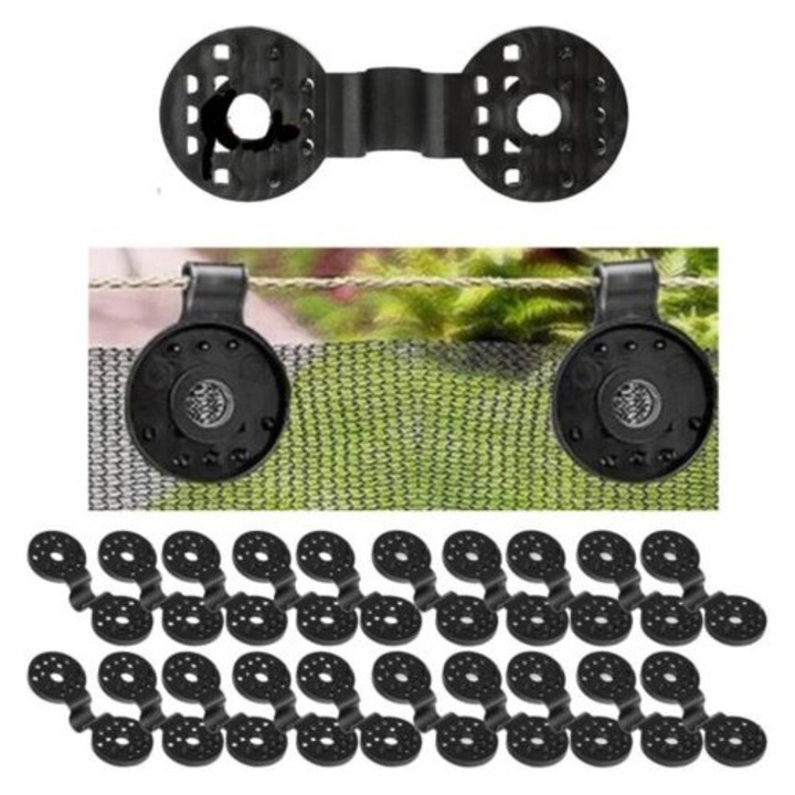 Set 20 cleme pentru plasa de umbra, fixare pentru gradina, terasa exterioara, rezistent la apa, accesorii camping, negru