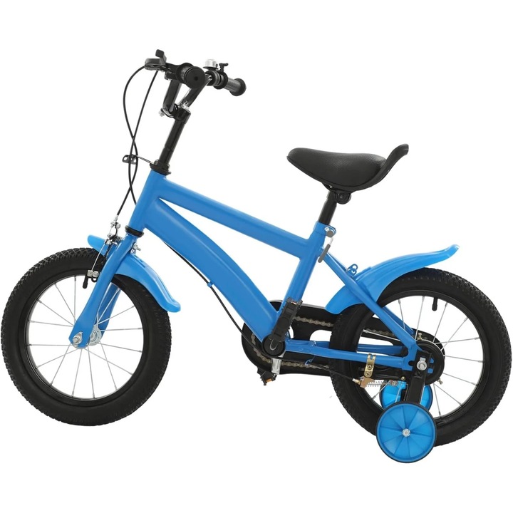 Bicicleta copii 14 inch, Bicicleta pentru copii, Roti 14 inch / 35 cm, Roti ajutatoare, Cadru si furca titan, Jante otel, Frane V si disc, Sa reglabila