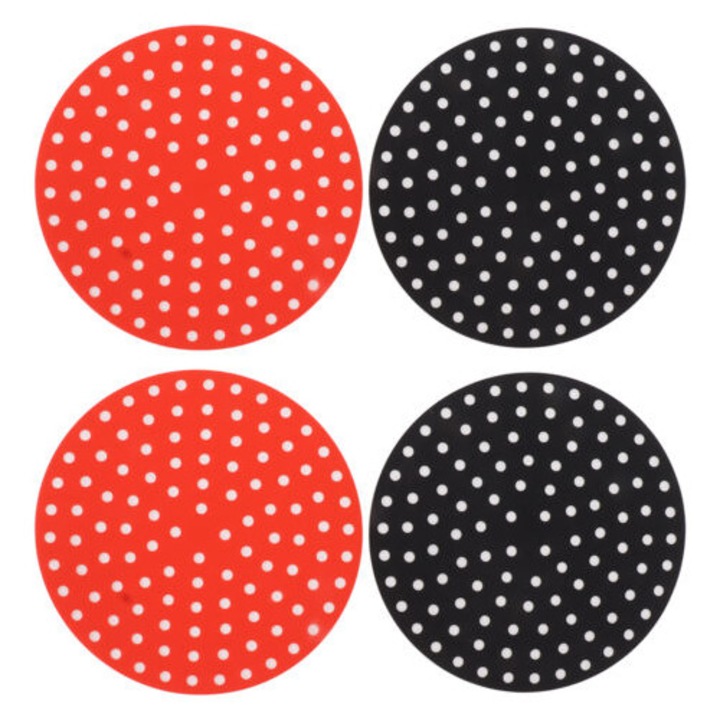 Set de 4 servete din silicon reutilizabile, 20 cm, rosu si negru