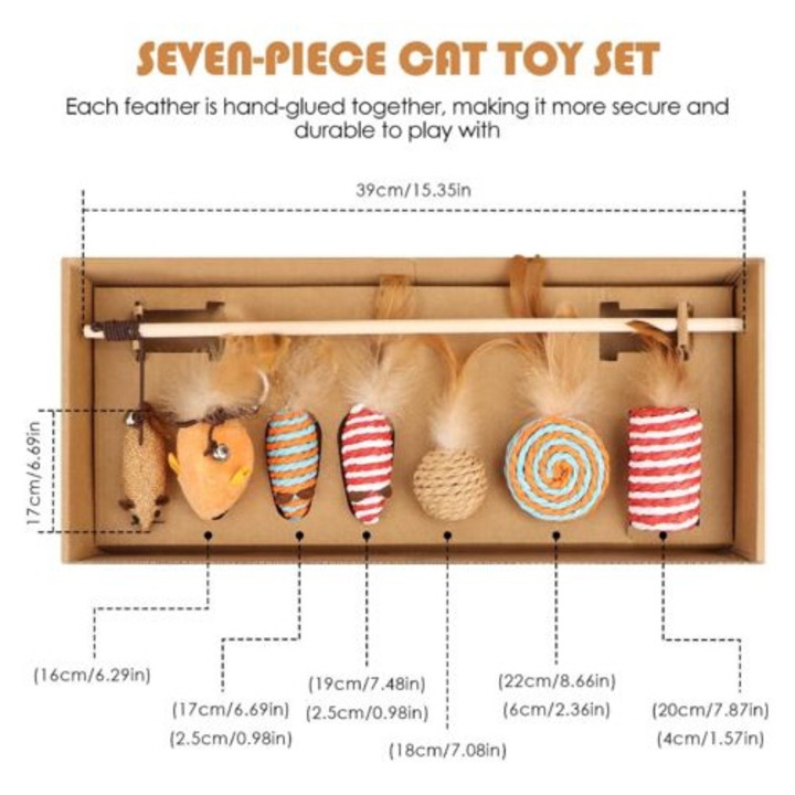 Set jucarii interactive pentru pisici, 2 bete extensibile, 13 momeli, multicolor
