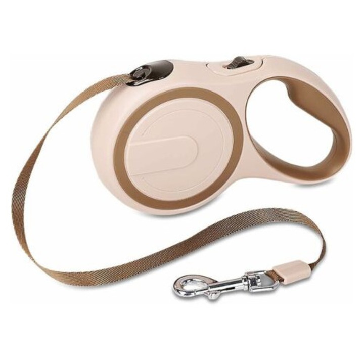 Lesa retractabila pentru caini, 5m, bej/maro, pentru caini sub 25 kg