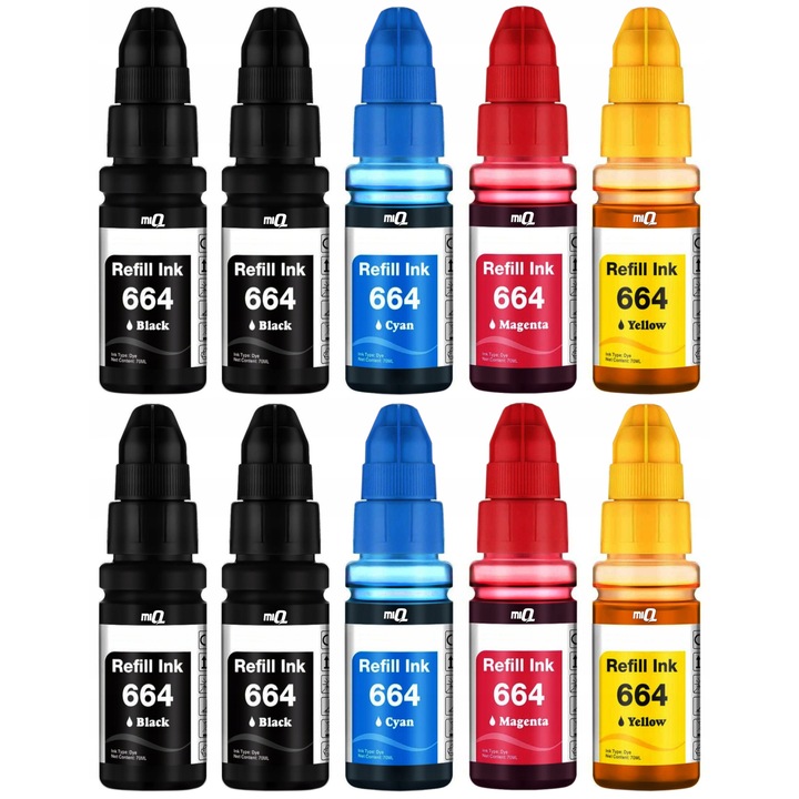 10x tintapatron készlet EPSON EcoTank 664 XL nyomtatókhoz, fekete, cián, magenta, sárga, 70ml