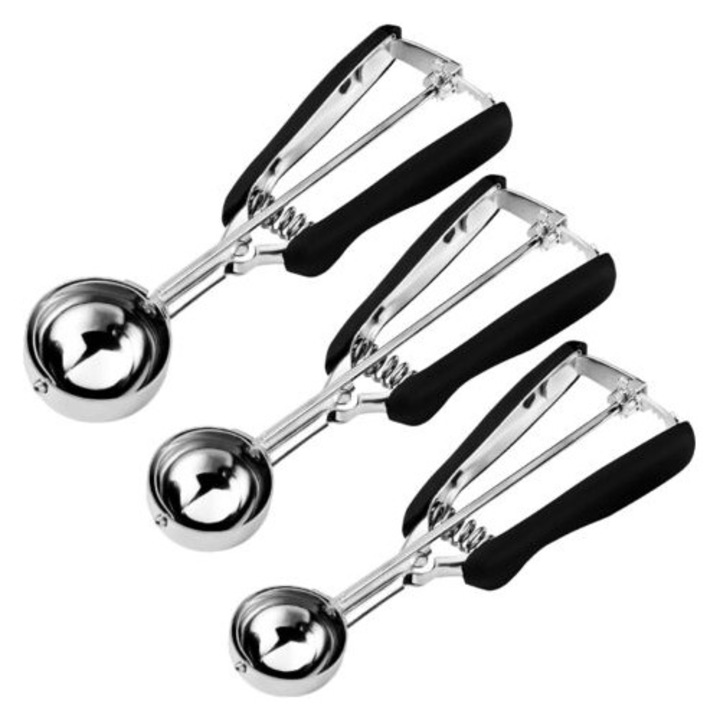 Set de 3 linguri pentru prajituri din otel inoxidabil 18/8, dimensiuni #20, #40, #60, maner antiderapant