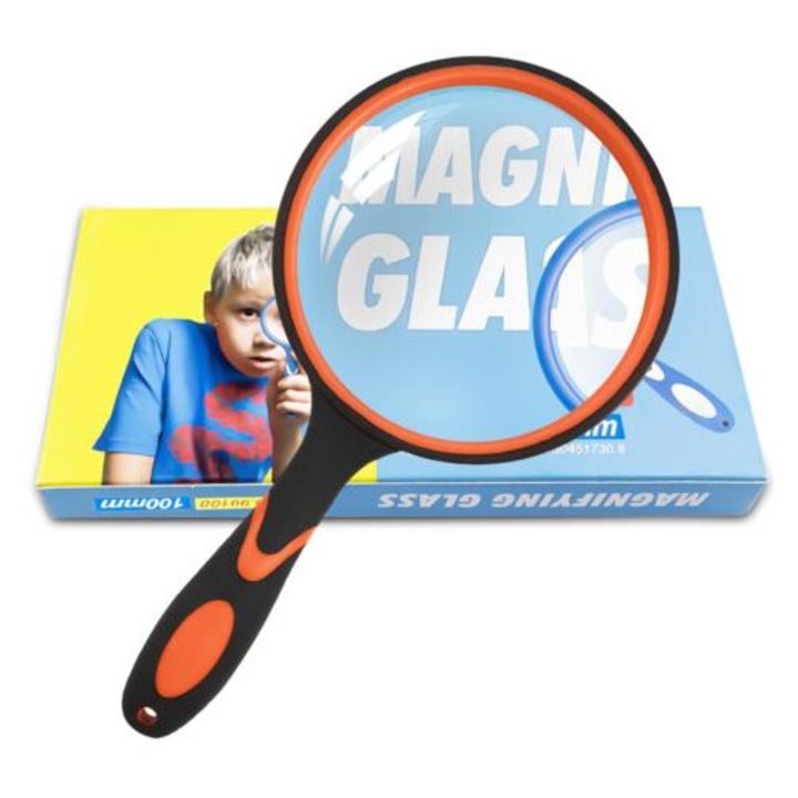 Lupa de citit 100mm, sticla transparenta, manere antiderapante, utilizare versatila