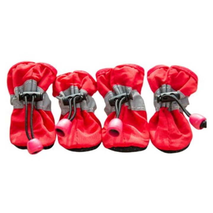 Botine/Cizme impermeabile pentru caini, protectie pentru labe, rosu, marimea 6, set de 4 bucati